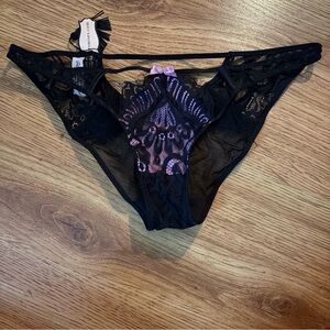 Playful Promises Black and Purple Lace Women's Panties 8 NWT